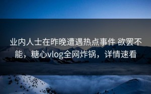 业内人士在昨晚遭遇热点事件 欲罢不能，糖心vlog全网炸锅，详情速看