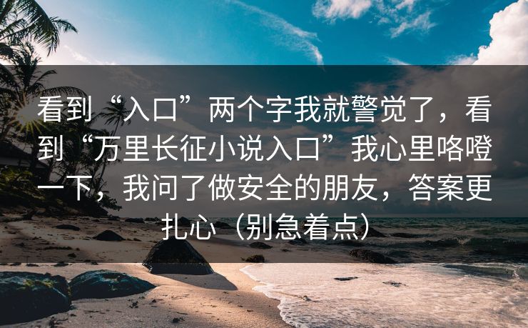 看到“入口”两个字我就警觉了，看到“万里长征小说入口”我心里咯噔一下，我问了做安全的朋友，答案更扎心（别急着点）