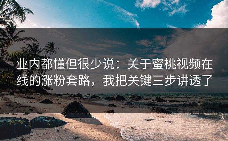 业内都懂但很少说：关于蜜桃视频在线的涨粉套路，我把关键三步讲透了