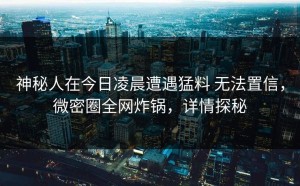 神秘人在今日凌晨遭遇猛料 无法置信，微密圈全网炸锅，详情探秘