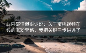 业内都懂但很少说：关于蜜桃视频在线的涨粉套路，我把关键三步讲透了