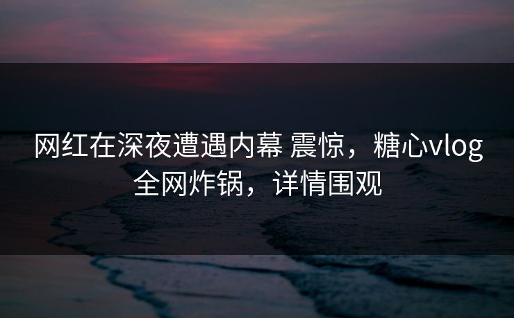 网红在深夜遭遇内幕 震惊，糖心vlog全网炸锅，详情围观
